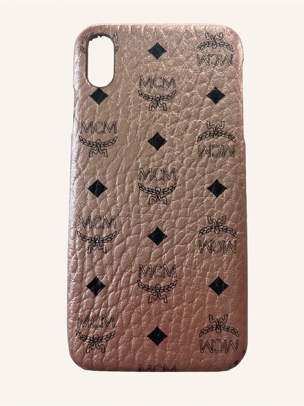 MCM Metallic Rose Gold Logo iPhone XMax Case with Black Motif
